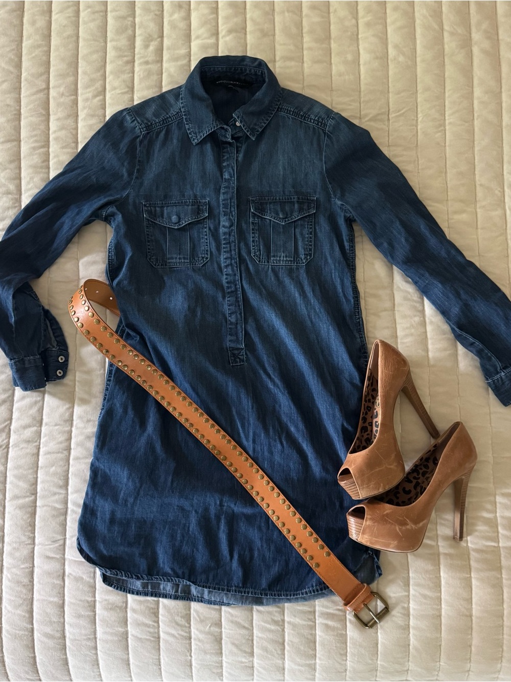 White House Black Market Dark Indigo Denim Shirt Dress